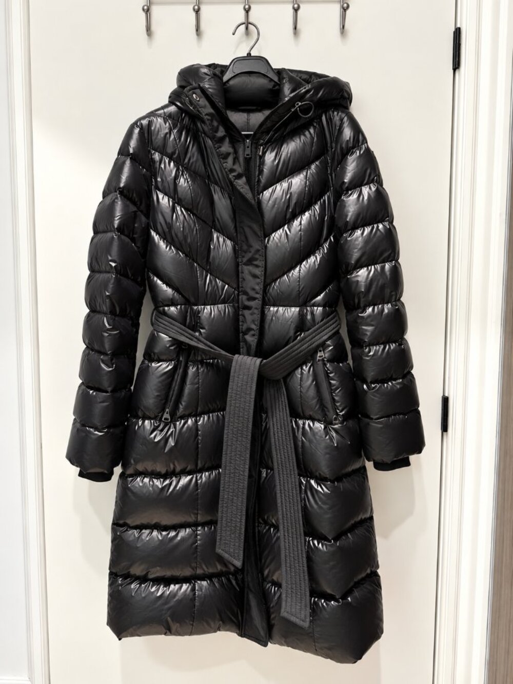 Mackage Coralia Hooded Down Coat with Hood and Sash Belt, Black - New with Tags,